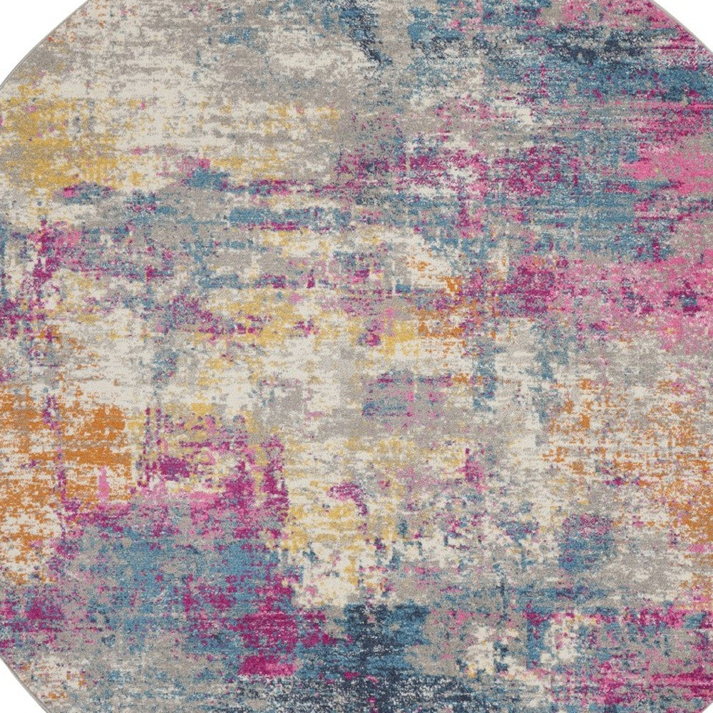 5' X 7' Blue And Pink Abstract Power Loom Area Rug