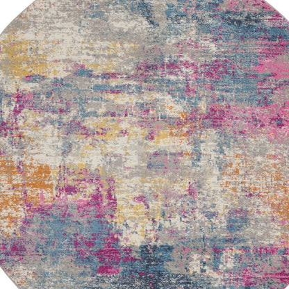 5' X 7' Blue And Pink Abstract Power Loom Area Rug