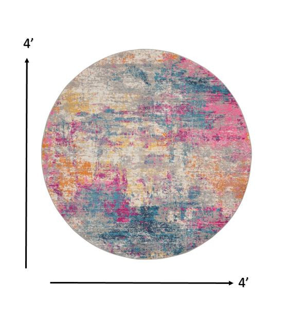 5' X 7' Blue And Pink Abstract Power Loom Area Rug