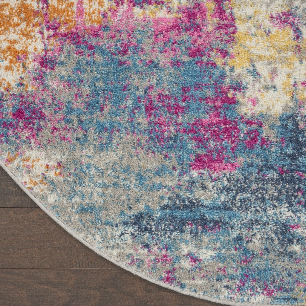 5' X 7' Blue And Pink Abstract Power Loom Area Rug