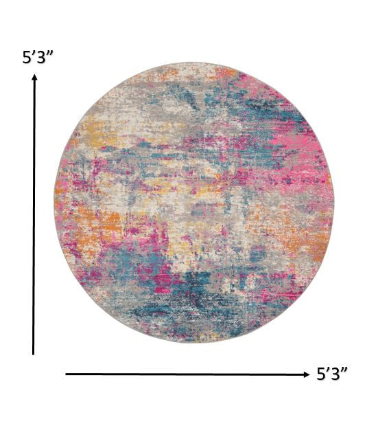 5' X 7' Blue And Pink Abstract Power Loom Area Rug