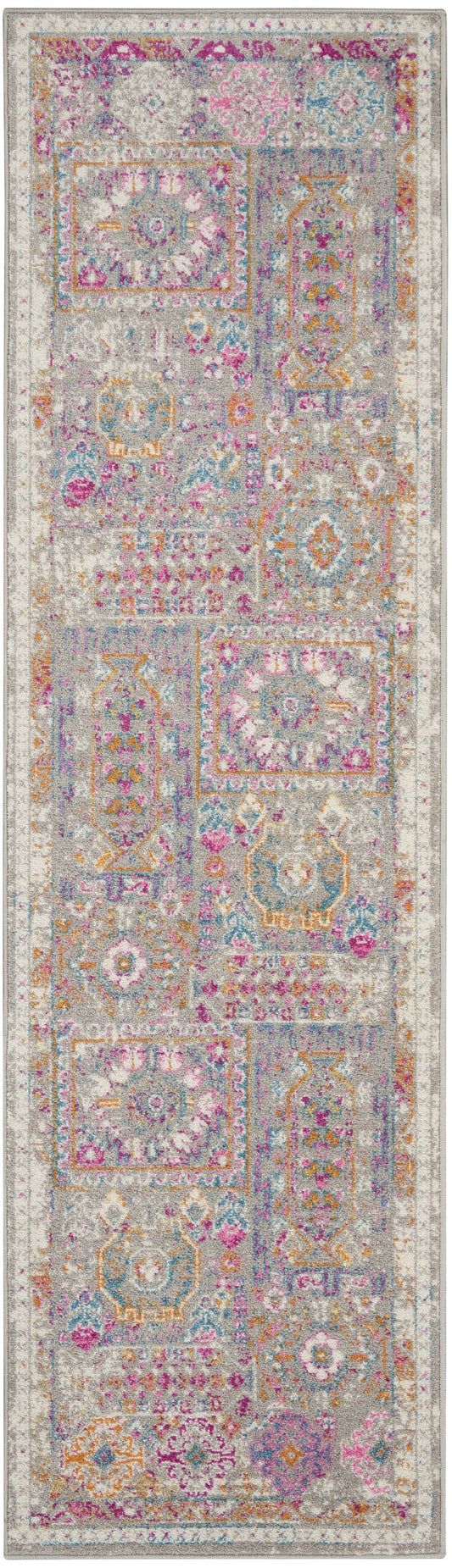 10' Pink And Gray Abstract Power Loom Runner Rug