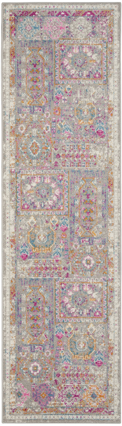 10' Pink And Gray Abstract Power Loom Runner Rug