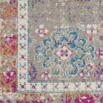 10' Pink And Gray Abstract Power Loom Runner Rug