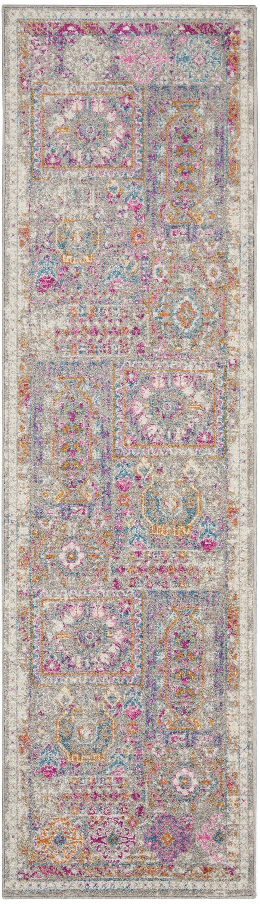 10' Pink And Gray Abstract Power Loom Runner Rug