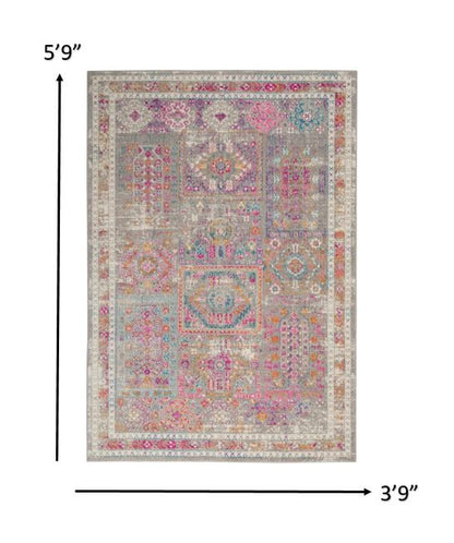 7' X 10' Pink And Gray Abstract Power Loom Area Rug