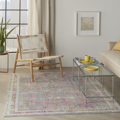 7' X 10' Pink And Gray Abstract Power Loom Area Rug