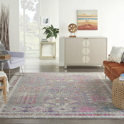 7' X 10' Pink And Gray Abstract Power Loom Area Rug