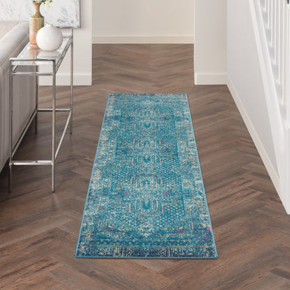 5' X 7' Blue Southwestern Power Loom Area Rug