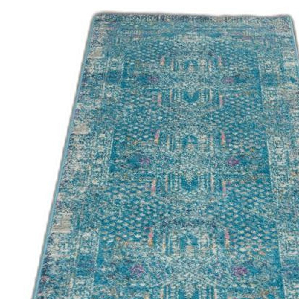 5' X 7' Blue Southwestern Power Loom Area Rug