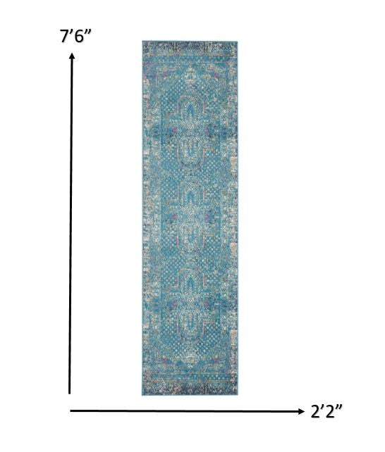 5' X 7' Blue Southwestern Power Loom Area Rug