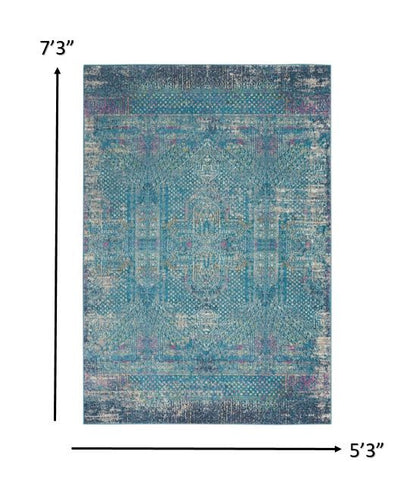 5' X 7' Blue Southwestern Power Loom Area Rug