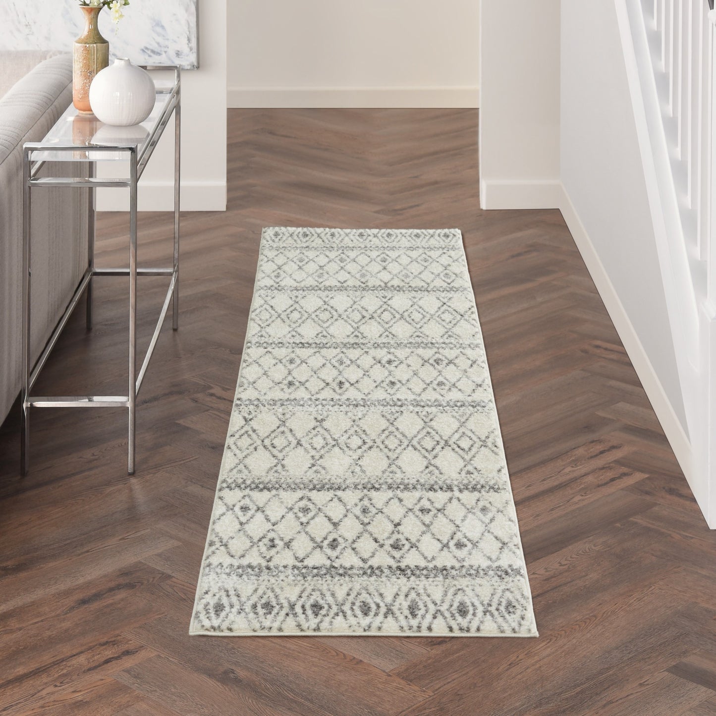 5' X 7' Gray Geometric Berber Power Loom Area Rug