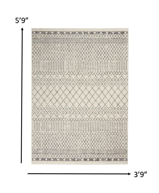4' Gray Round Geometric Power Loom Area Rug