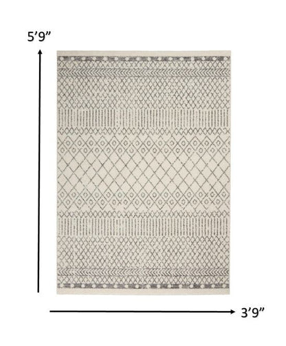 4' Gray Round Geometric Power Loom Area Rug