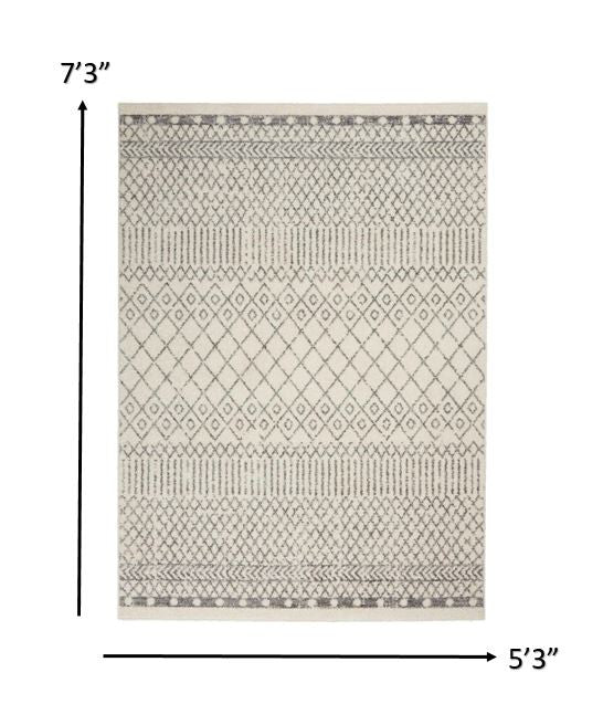 4' Gray Round Geometric Power Loom Area Rug