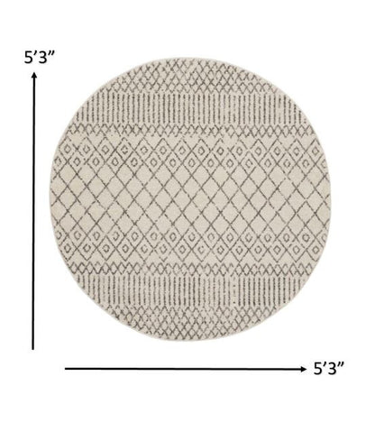 4' Gray Round Geometric Power Loom Area Rug