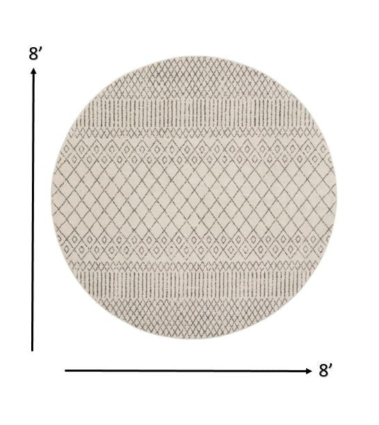 4' Gray Round Geometric Power Loom Area Rug