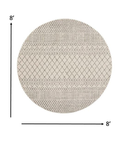 4' Gray Round Geometric Power Loom Area Rug