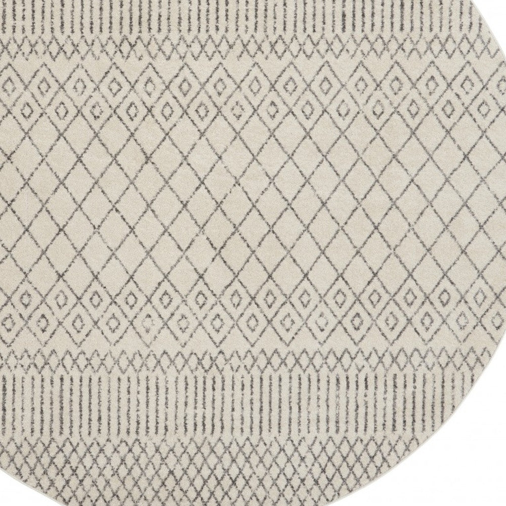 4' Gray Round Geometric Power Loom Area Rug