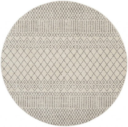 4' Gray Round Geometric Power Loom Area Rug