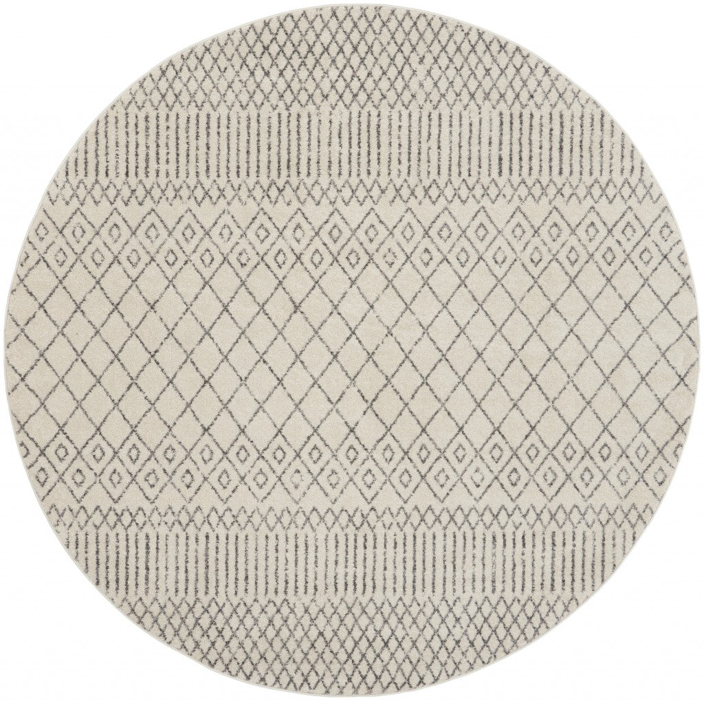 4' Gray Round Geometric Power Loom Area Rug