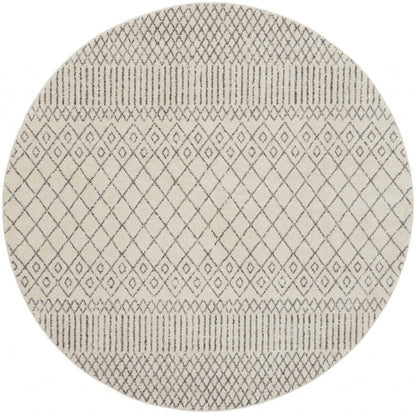 4' Gray Round Geometric Power Loom Area Rug