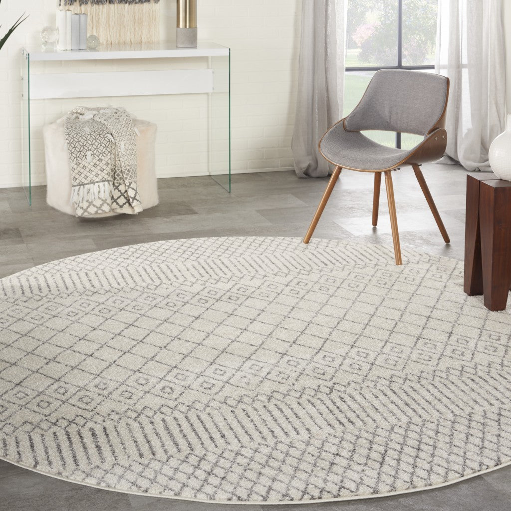 4' Gray Round Geometric Power Loom Area Rug