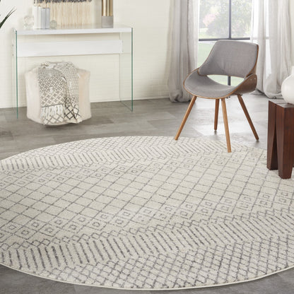 4' Gray Round Geometric Power Loom Area Rug
