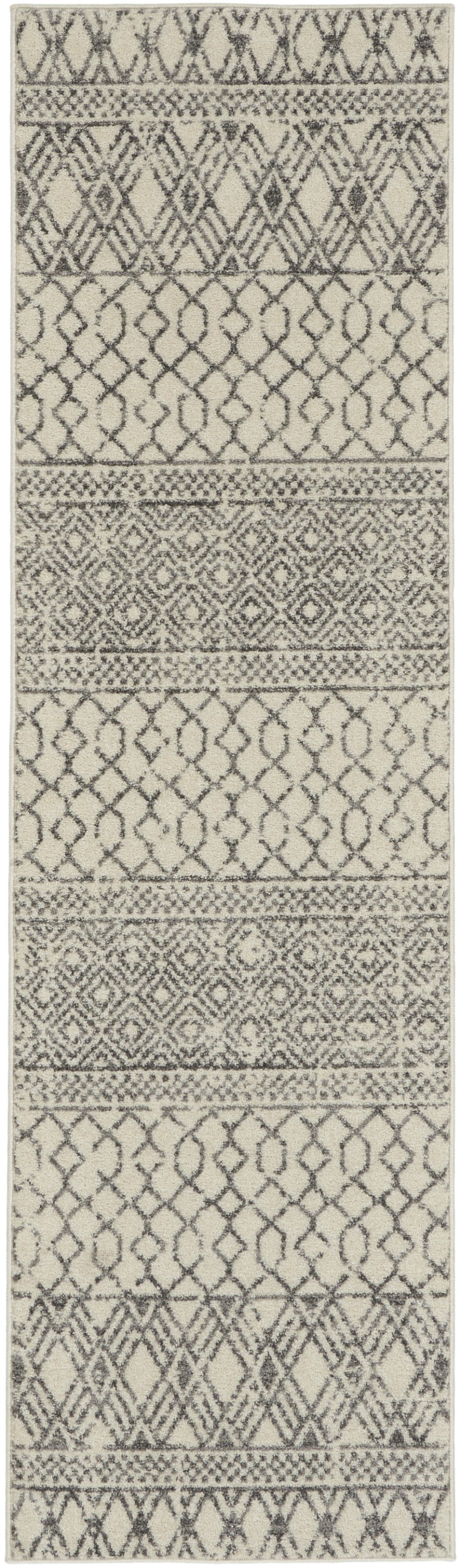 10' Gray Geometric Power Loom Runner Rug