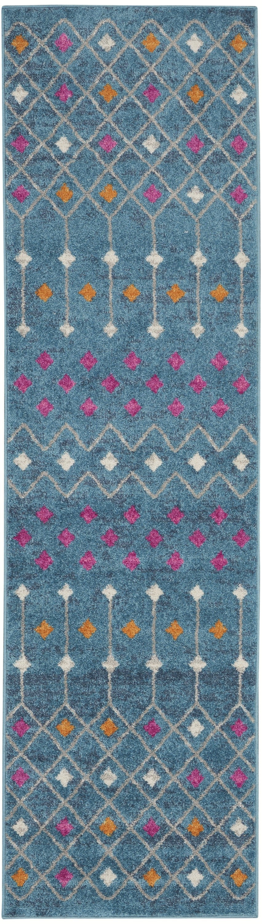 2' X 3' Blue And Orange Geometric Dhurrie Area Rug