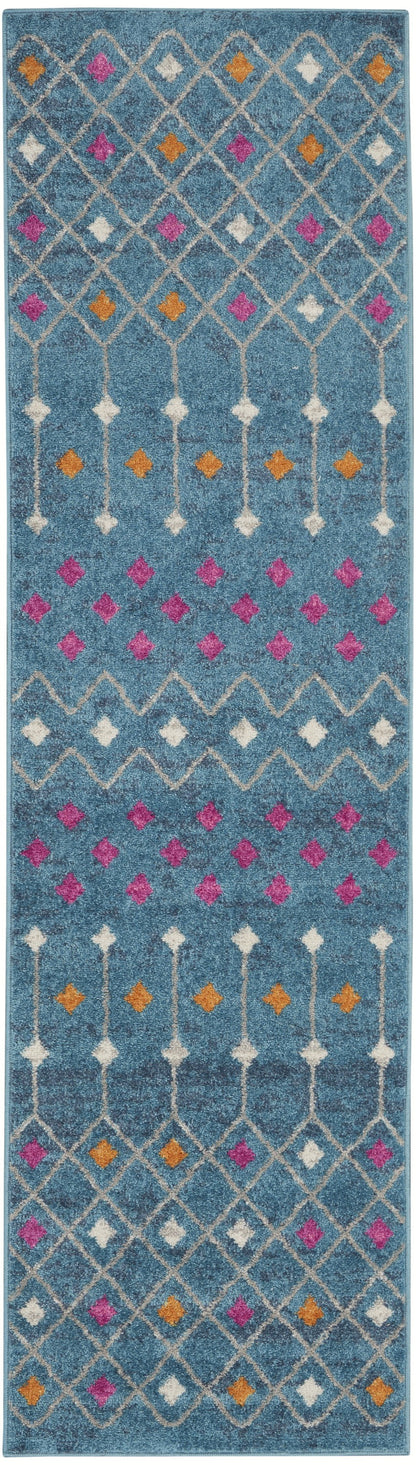 2' X 3' Blue And Orange Geometric Dhurrie Area Rug