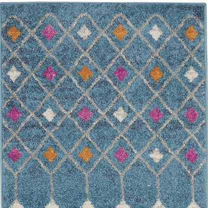 2' X 3' Blue And Orange Geometric Dhurrie Area Rug