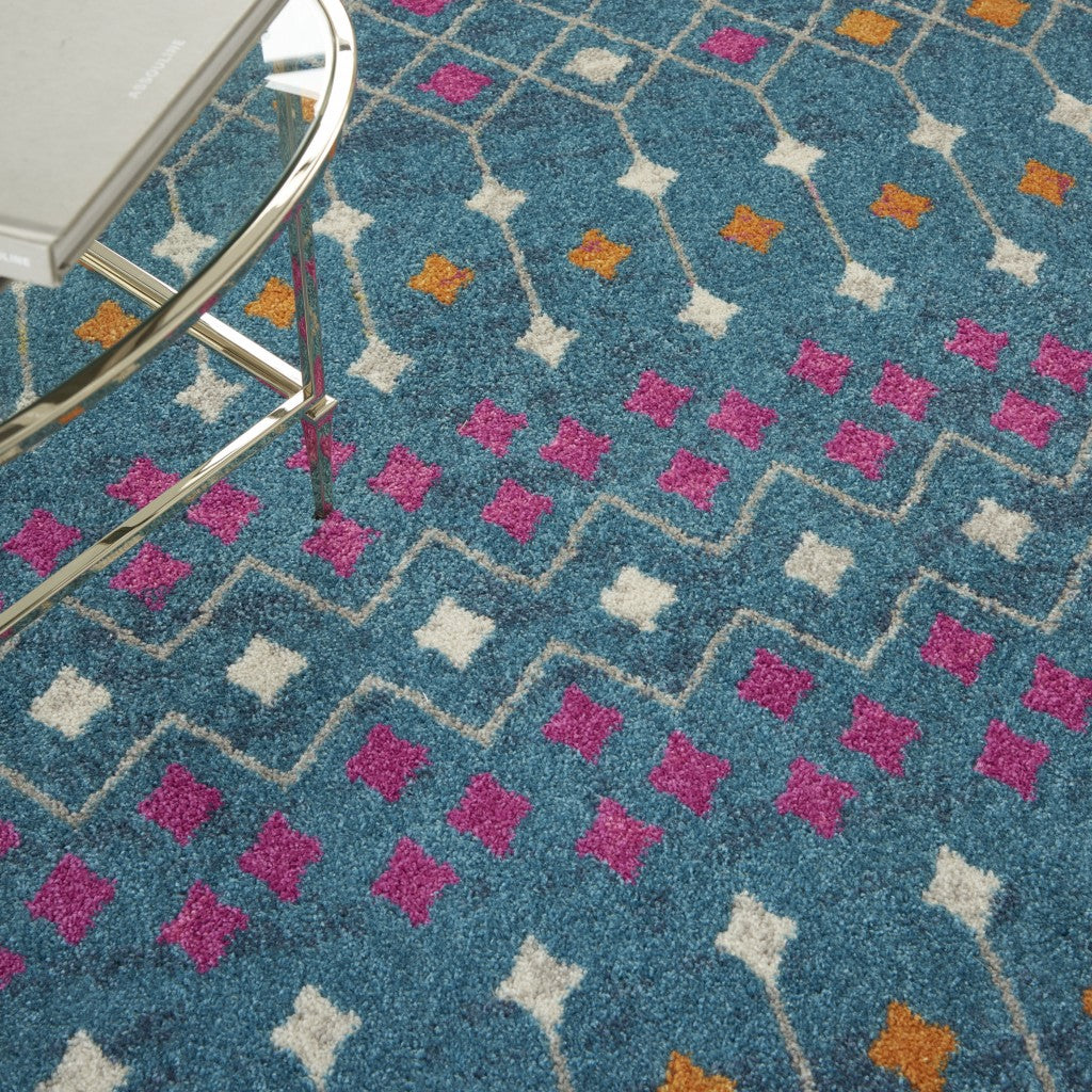 2' X 3' Blue And Orange Geometric Dhurrie Area Rug