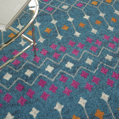 2' X 3' Blue And Orange Geometric Dhurrie Area Rug
