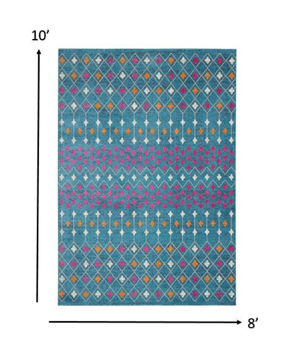 2' X 3' Blue And Orange Geometric Dhurrie Area Rug