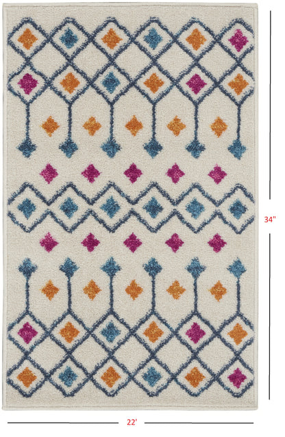 2' X 3' Blue And Ivory Geometric Dhurrie Area Rug