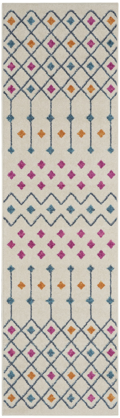 2' X 3' Blue And Ivory Geometric Dhurrie Area Rug