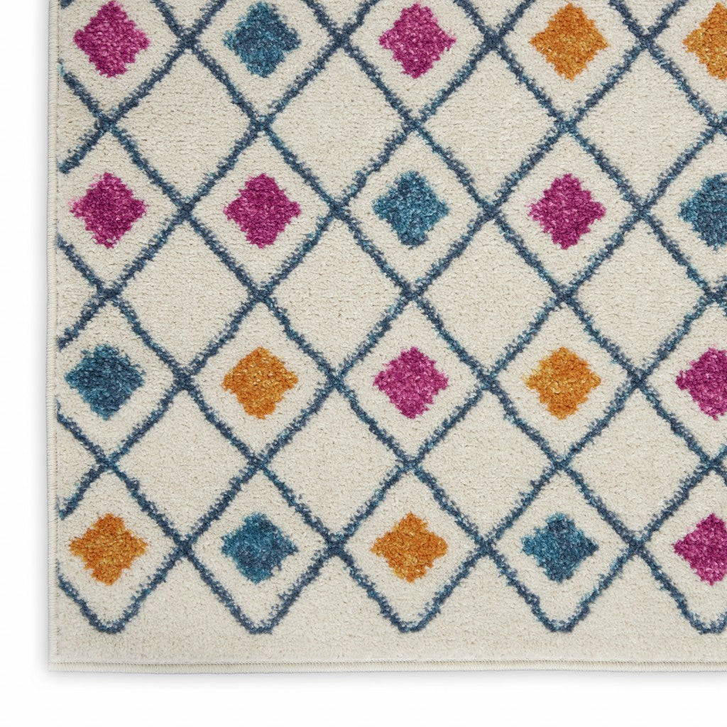 2' X 3' Blue And Ivory Geometric Dhurrie Area Rug