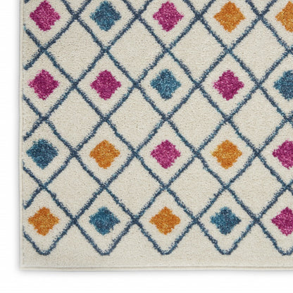 2' X 3' Blue And Ivory Geometric Dhurrie Area Rug