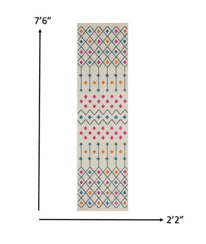 2' X 3' Blue And Ivory Geometric Dhurrie Area Rug