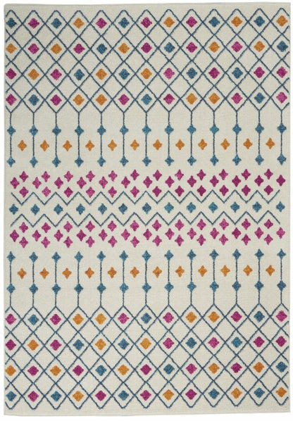 2' X 3' Blue And Ivory Geometric Dhurrie Area Rug