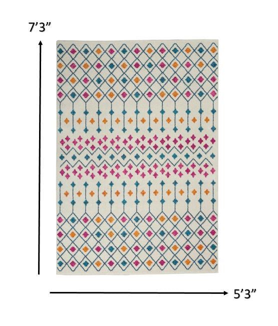 2' X 3' Blue And Ivory Geometric Dhurrie Area Rug