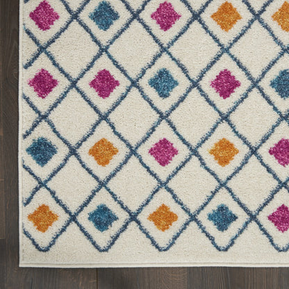 2' X 3' Blue And Ivory Geometric Dhurrie Area Rug