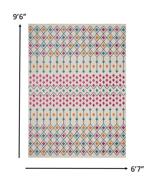 2' X 3' Blue And Ivory Geometric Dhurrie Area Rug