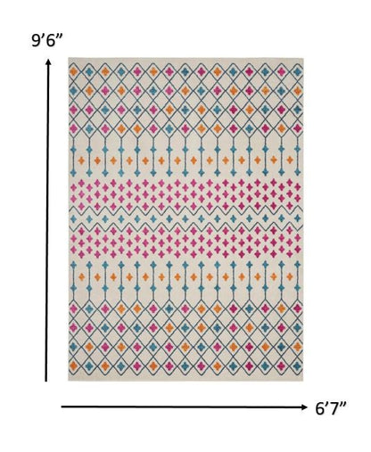 2' X 3' Blue And Ivory Geometric Dhurrie Area Rug