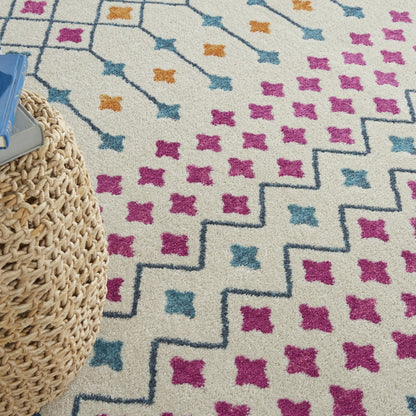 2' X 3' Blue And Ivory Geometric Dhurrie Area Rug