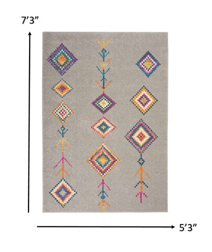 7' X 10' Gray Geometric Berber Area Rug