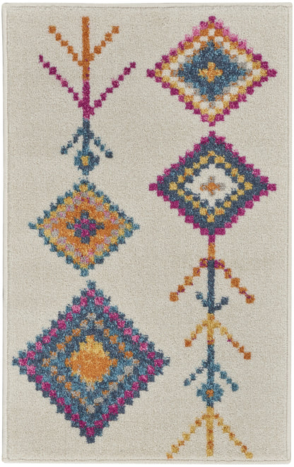 8' Ivory Geometric Berber Runner Rug