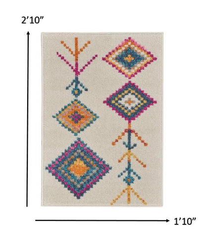 8' Ivory Geometric Berber Runner Rug